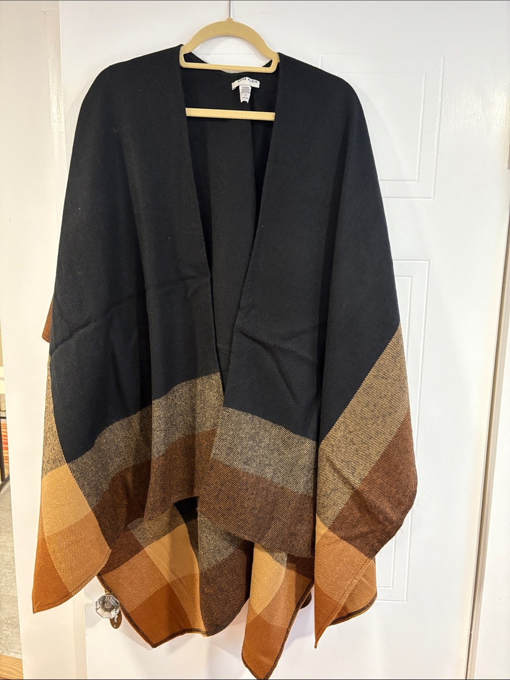 Anne Klein Black Shawl with Brown and Tan Colorblock Accents